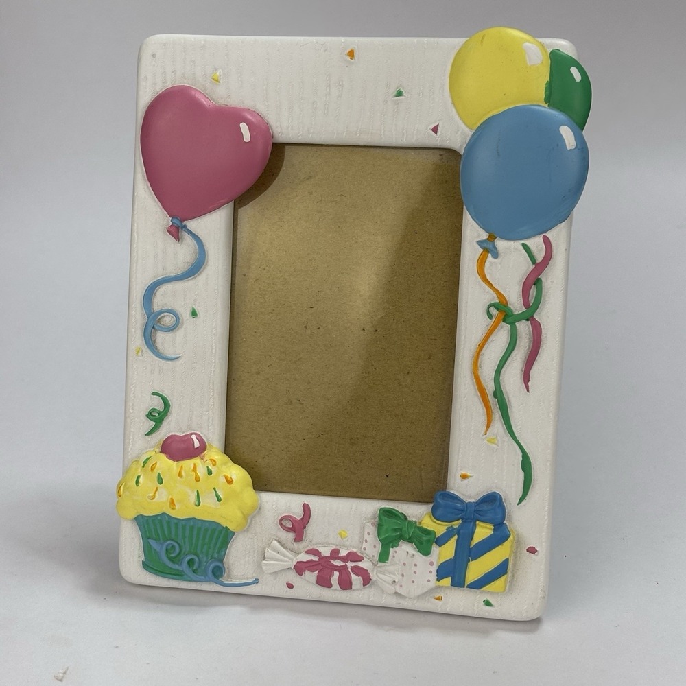 Vintages Burnes Of Boston Ceramic Picture Frame 3"x4.25" Balloons Birthday